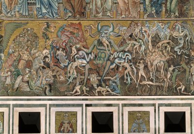 Sąd Ostateczny (Diabeł zjada dusze potępionych) - Fragment mozaik, ok.1270 autorstwa Coppo di Marcovaldo