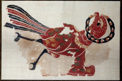 Sztuka koptyjska: fragment zasłon z wełny i lnu: ptak (orzeł?) V wiek po JC. Z Egiptu. Paryż, Luwr autorstwa Coptic