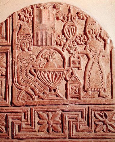 Stela przedstawiająca kąpiel Dzieciątka Jezus autorstwa Coptic Coptic