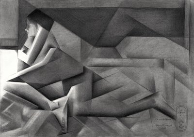 Geometryczna kobieta w zadumie autorstwa Corné Akkers
