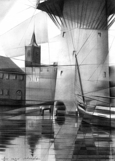 Zabytkowy wiatrak nad kanałem autorstwa Corné Akkers