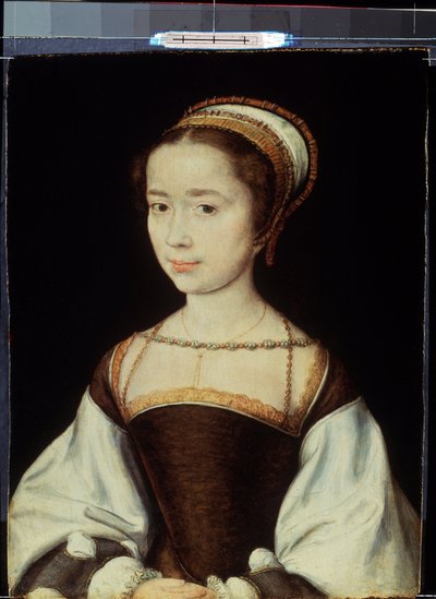 „Portret młodej kobiety” Obraz Corneille De Lyon (Corneille w Hadze) (1550/1510-1574) 1530 Około 20x15,5 cm Sankt Petersburg, Muzeum Ermitażu autorstwa Corneille de la  Haye