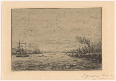 Widok na Maas w pobliżu Rotterdamu autorstwa Cornelia Christina Johanna van Trigt Hoevenaar (signed by artist)