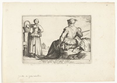 Dwie wieśniaczki Sceny duszpasterskie (tytuł serii) Otia delectant (tytuł serii) autorstwa Cornelis Bloemaert (II)