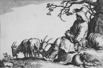 Pastorał z pastuchem i kozami, z cyklu Szesnaście Podmiotów Chłopskich, XVII wiek. autorstwa Cornelis Bloemaert