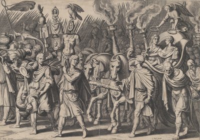 Tablica 7: Procesja triumfalna po zwycięstwie nad Turkami, z triumfów Karola V, 1614. autorstwa Cornelis Boel
