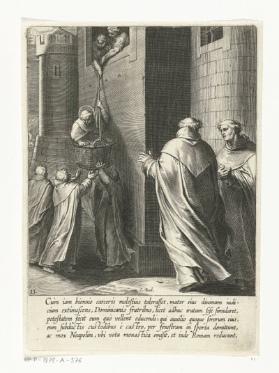 Thomas ucieka z więzienia Życie św. Tomasza z Akwinu (tytuł serii) autorstwa Cornelis Boel