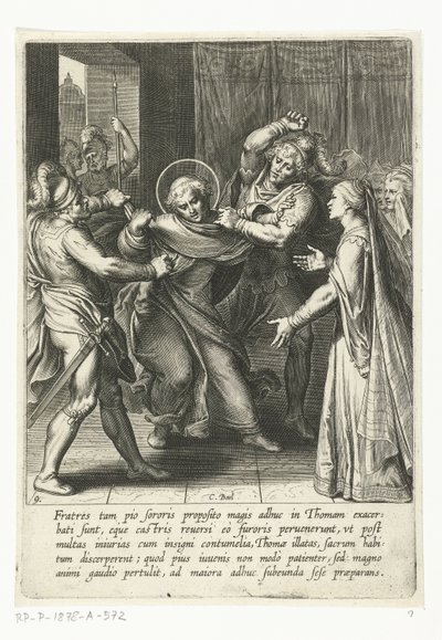 Thomas zostaje schwytany Życie św. Tomasza z Akwinu (tytuł serii) autorstwa Cornelis Boel