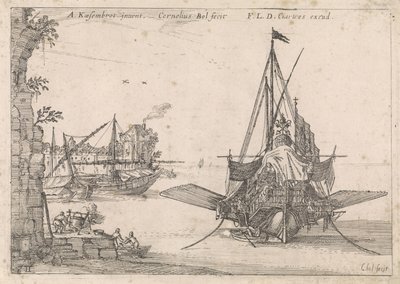 Galei jest zakotwiczony w zatoce Widoki na port (tytuł serii) autorstwa Cornelis Bol
