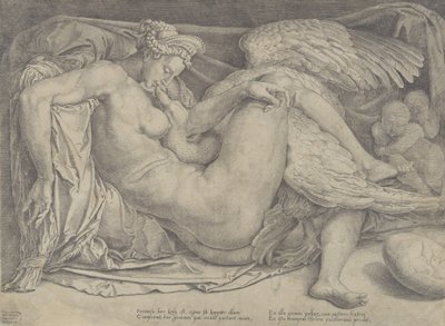 Leda i łabędź, 1544-66. autorstwa Cornelis Bos
