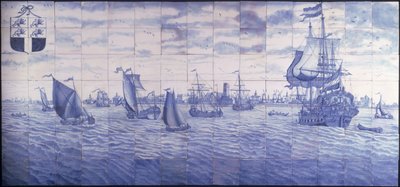 Panoramiczny widok na port w Rotterdamie, ok. 1700 (ceramika) autorstwa Cornelis Boumeester