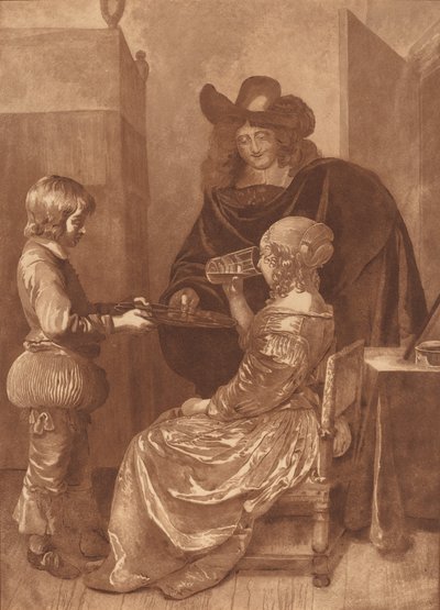 Cavalier and Lady with a Page, 1779, opublikowany 1781. autorstwa Cornelis Brouwer