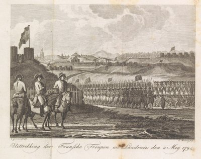 Oddziały francuskie opuszczają Landrecy, 1794 Wydobycie francuskiej trupy z Landrecies den 11 maja 1794 (tytuł na obiekcie) autorstwa Cornelis Brouwer