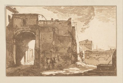 Brama z podróżnikiem i mułem autorstwa Cornelis Brouwer