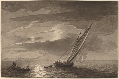 Pejzaż morski z pełnią księżyca, 1779, opublikowany 1781. autorstwa Cornelis Brouwer