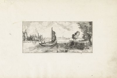 Łódź na rzece Krajobrazy (tytuł serii) autorstwa Cornelis Claesz van Wieringen (possibly)