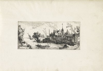 Krajobraz rzeki z łodzią wiosłową Krajobrazy (tytuł serii) autorstwa Cornelis Claesz van Wieringen (possibly)