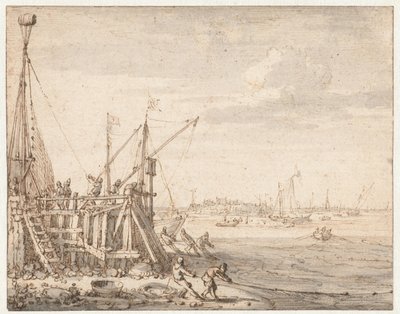 Głowa portu z rybakami ciągnącymi w swoich sieciach autorstwa Cornelis Claesz  van Wieringen