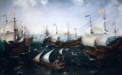 Pokonanie Hiszpanów na Gibraltarze przez Heemskerka, 25 kwietnia 1607, ok. 1619 (olej na płótnie) autorstwa Cornelis Claesz  van Wieringen