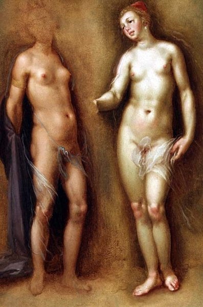 Studium dwóch aktów kobiecych autorstwa Cornelis Cornelisz van Haarlem