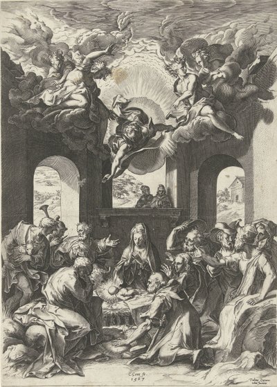 Adoracja pasterzy autorstwa Cornelis Cort