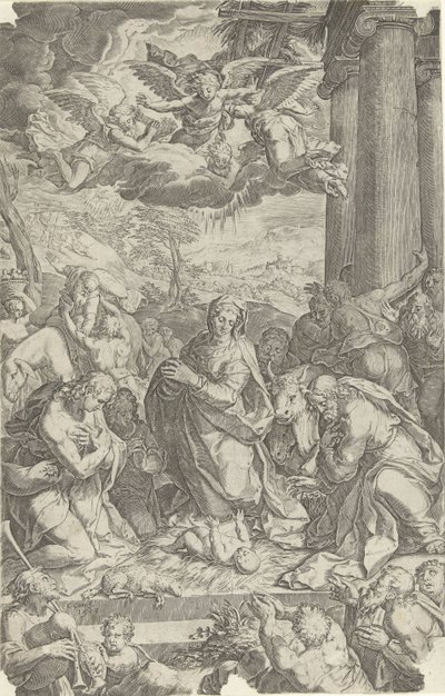Adoracja pasterzy autorstwa Cornelis Cort