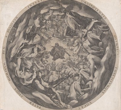 Concourse of the Gods na górze Olimp, 1565. autorstwa Cornelis Cort
