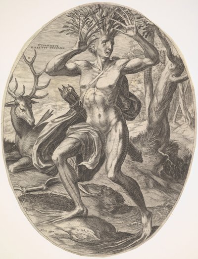 Cyprys z zestawu Wiejscy bogowie, 1565. autorstwa Cornelis Cort