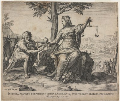 Sprawiedliwość nagradza trud, 1566 autorstwa Cornelis Cort
