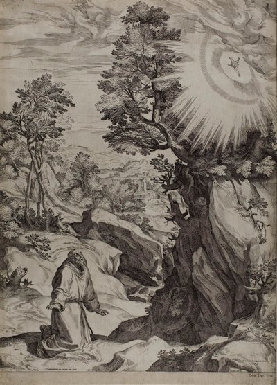 Święty Franciszek Penitent w wielkim krajobrazie autorstwa Cornelis Cort