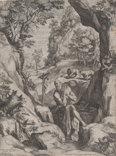 Św. Hieronim pokutnik na pustyni, 1573. autorstwa Cornelis Cort