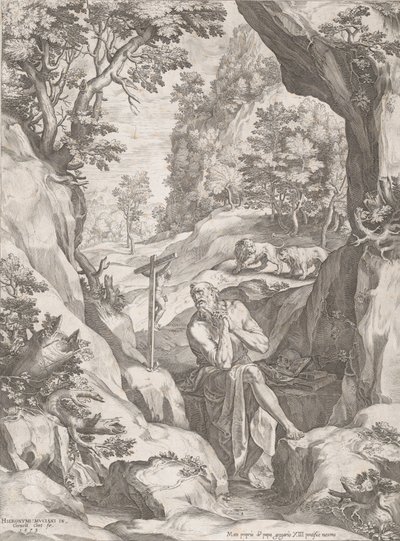 Św. Hieronim pokutnik na pustyni, 1573. autorstwa Cornelis Cort