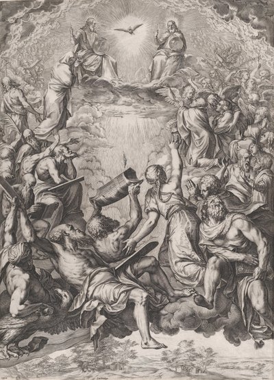 Adoracja Trójcy, 1566. autorstwa Cornelis Cort
