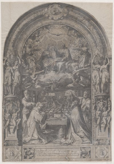 Koronacja Najświętszej Marii Panny z udziałem św. Wawrzyńca, św. Pawła, św. Piotra i św. Sykstusa, 1576 r. autorstwa Cornelis Cort