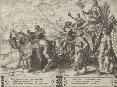 Triumf pokoju, z Cyklu perypetii ludzkich, tablica 8, 1564. autorstwa Cornelis Cort