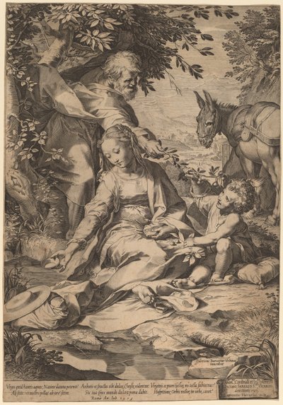 Reszta po powrocie z Egiptu autorstwa Cornelis Cort after Federico Barocci