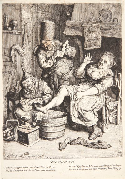 Kobieta leczona bańkami autorstwa Cornelis Dusart