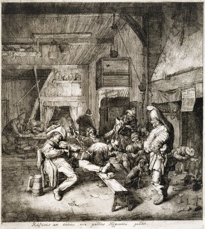 Skrzypek siedzący w karczmie autorstwa Cornelis Dusart
