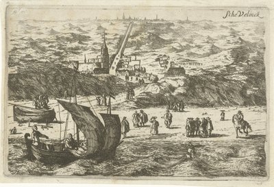 Widok na Scheveningen od strony morza Schevelinck (tytuł na obiekcie) autorstwa Cornelis Elandts