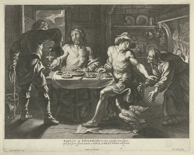 Jowisz i Merkury w Domu Filemona i Baucis autorstwa Cornelis Galle (I)
