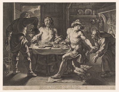 Jowisz i Merkury w Domu Filemona i Baucis autorstwa Cornelis Galle (I)