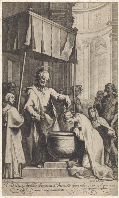 Piotr chrzci św. Pryskę Rzymską autorstwa Cornelis Galle (I)