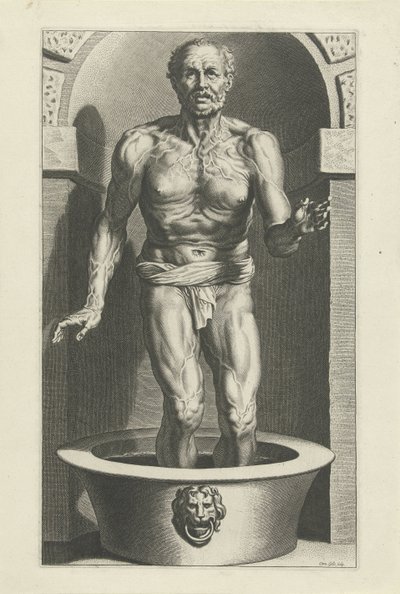 Seneka stoi, z nogami w wannie autorstwa Cornelis Galle (I)
