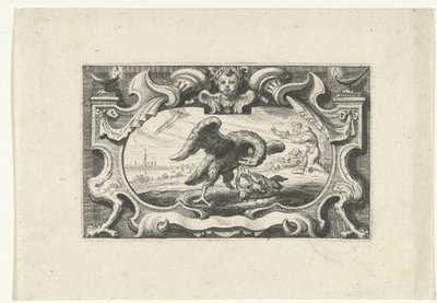 Winieta z pelikanem karmiącym swoje młode własną krwią autorstwa Cornelis Galle (II) (attributed to)