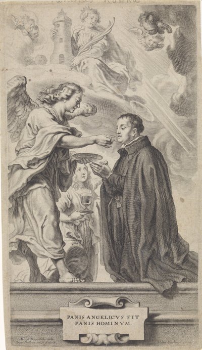 Komunia św. Stanisława Kostki (?) z aniołem autorstwa Cornelis Galle (II)