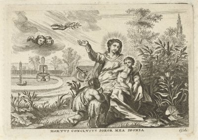 Maria spotkała Kind en Johannes de Doper w de Hortus Conclusus autorstwa Cornelis Galle (II)