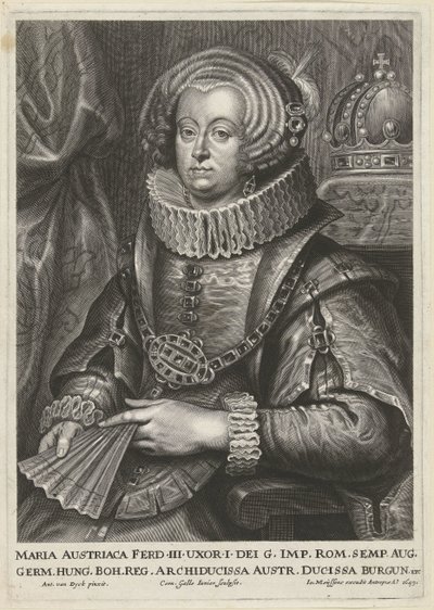 Portret Marii Anny Austriaczki, żony cesarza Ferdynanda III autorstwa Cornelis Galle (II)