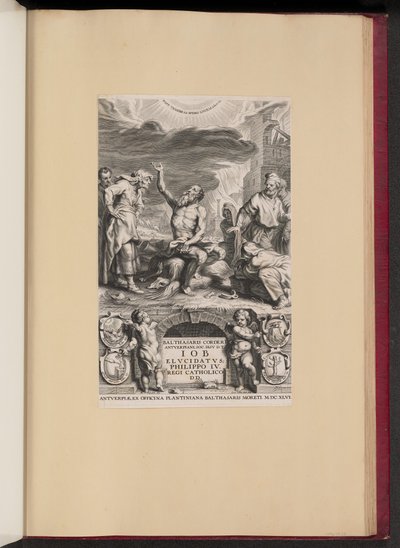 Strona tytułowa dla Balthasar Cordier, Iob Elvcidatvs autorstwa Cornelis Galle II after Abraham van Diepenbeeck
