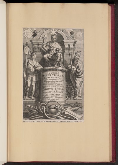 Strona tytułowa do Icones Imperatorvm Romanorvm Huberta Goltziusa (Opera Omnia, V) autorstwa Cornelis Galle I after Erasmus Quellinus II after Sir Peter Paul Rubens