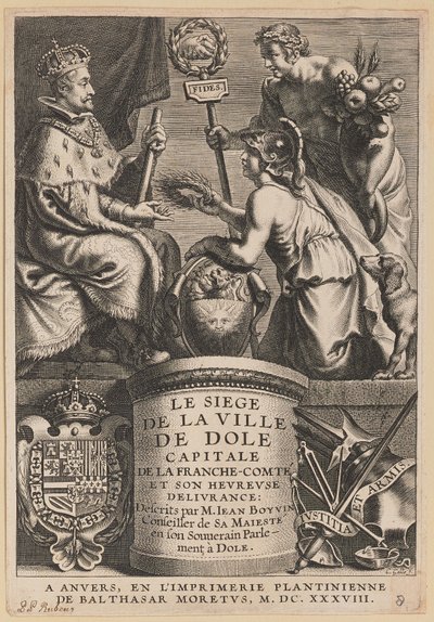 Strona tytułowa dla Jean Boyvin, Oblężenie miasta Dole autorstwa Cornelis Galle I after Erasmus Quellinus II after Sir Peter Paul Rubens